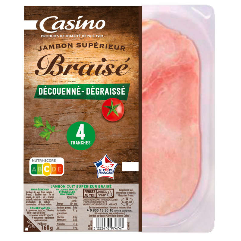 CASINO Jambon blanc superieur - Braisé - Viande de porc fran...