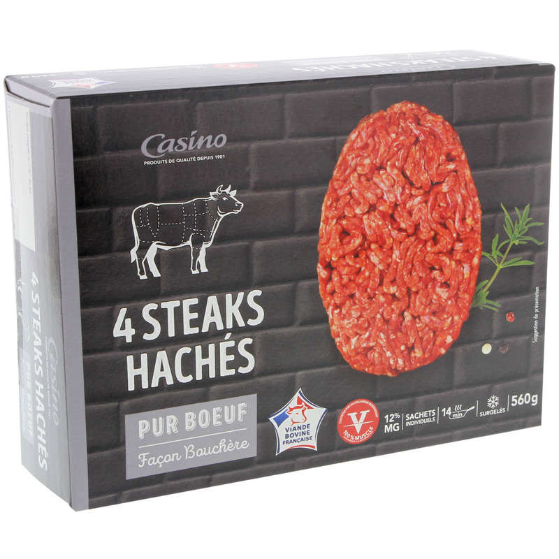 CASINO Steaks hâchés - Pur bœuf - Façon bouchère - x4