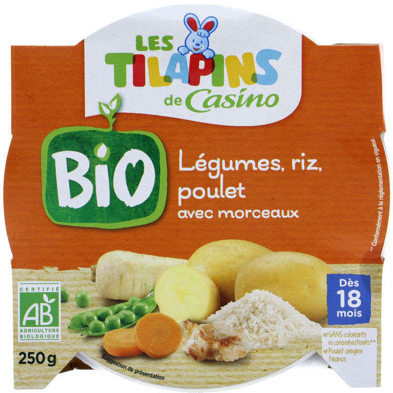 LES TILAPINS BIO Légumes riz poulet - Avec morceaux - Assiet...