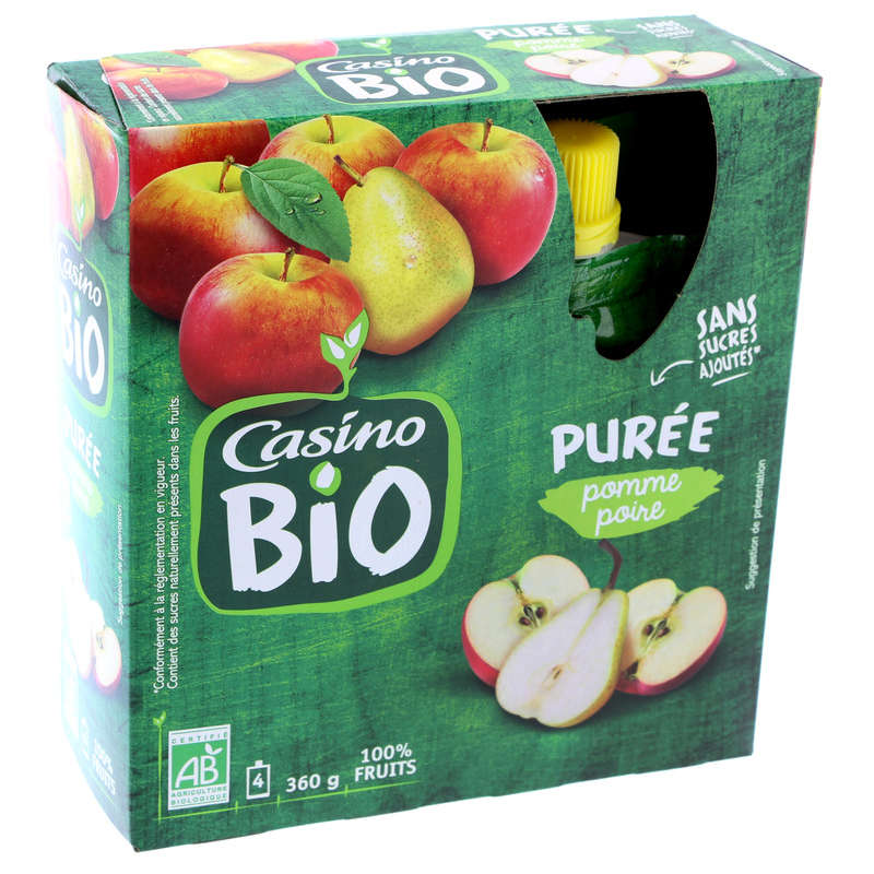 CASINO BIO Purée de fruits - Pomme poire - Gourdes - Biologi...