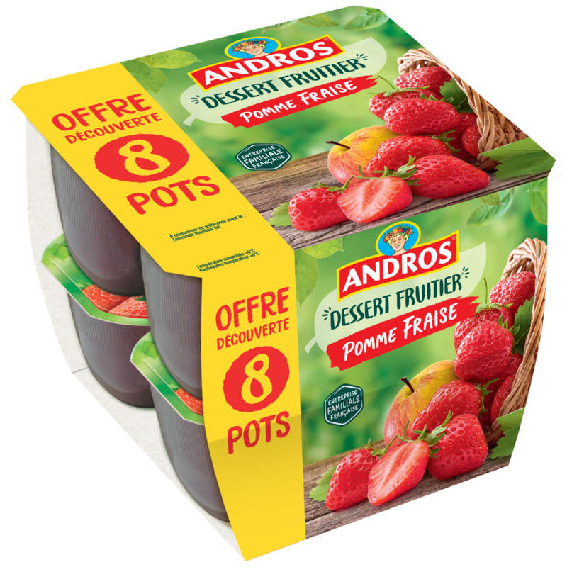 Andros Dessert fruitier pomme fraise les 8 pots de 100 g