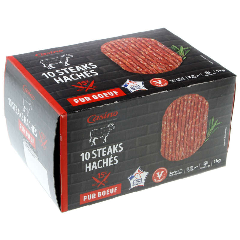 CASINO Steaks hâchés - Pur bœuf - 15% mg - x10