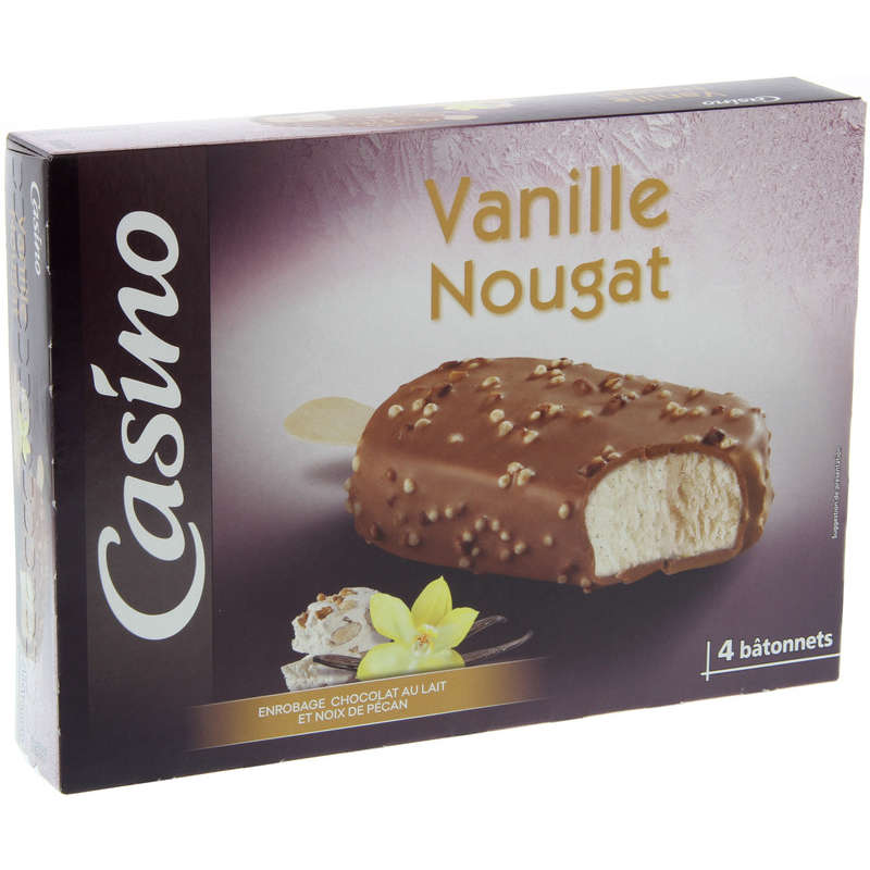 Bâtonnets de crèmes glacées vanille et nougat - Enrobage c...