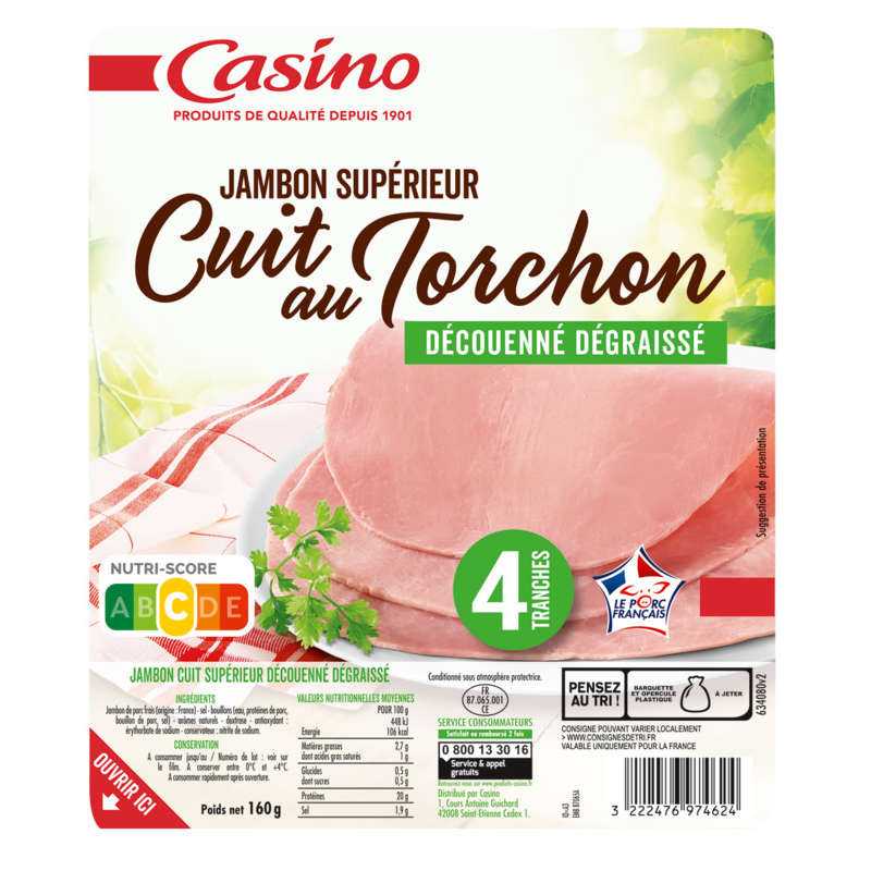 Jambon blanc superieur - Cuit au torchon - Viande de...
