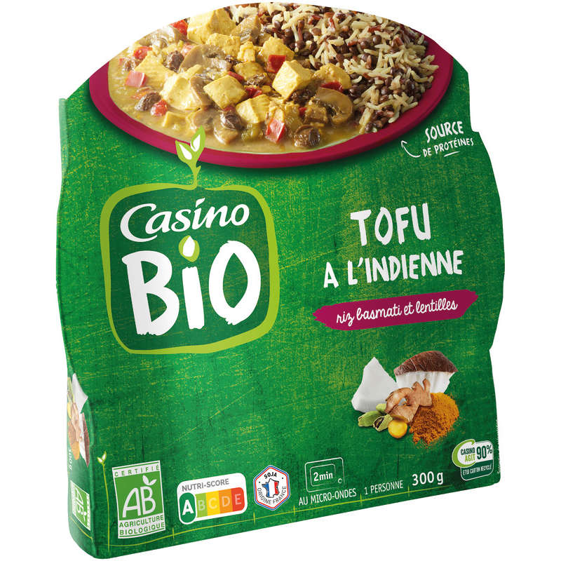 CASINO BIO Tofu à l'indienne - Riz basmati et lentilles - Bi...