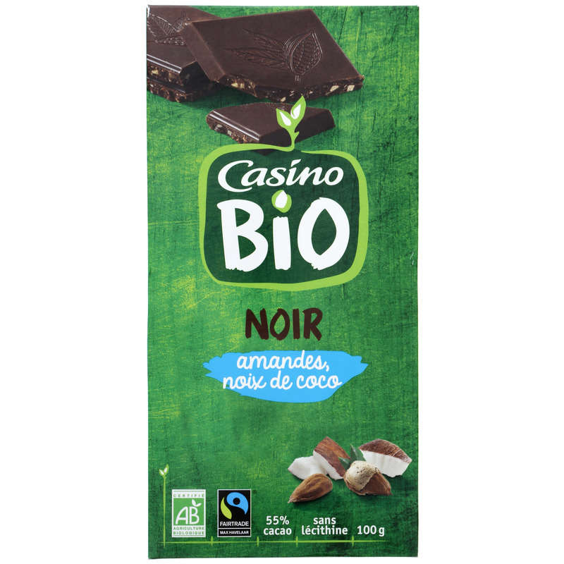 CASINO BIO Tablette de chocolat - Lait - Amandes et noix de ...