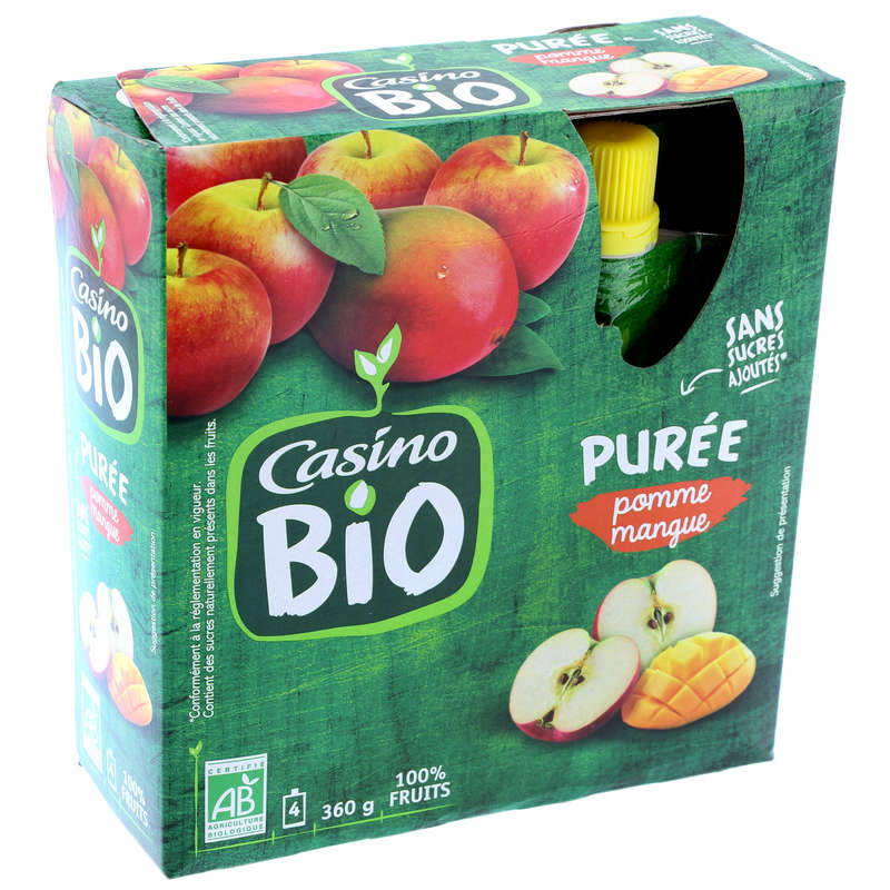 CASINO BIO Purée de fruits - Pomme mangue - Gourdes - Biolog...