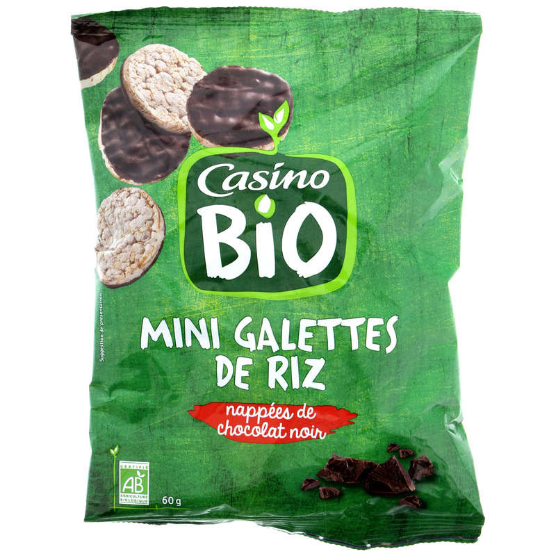 CASINO BIO Mini galettes de riz - Nappées de chocolat noir -...