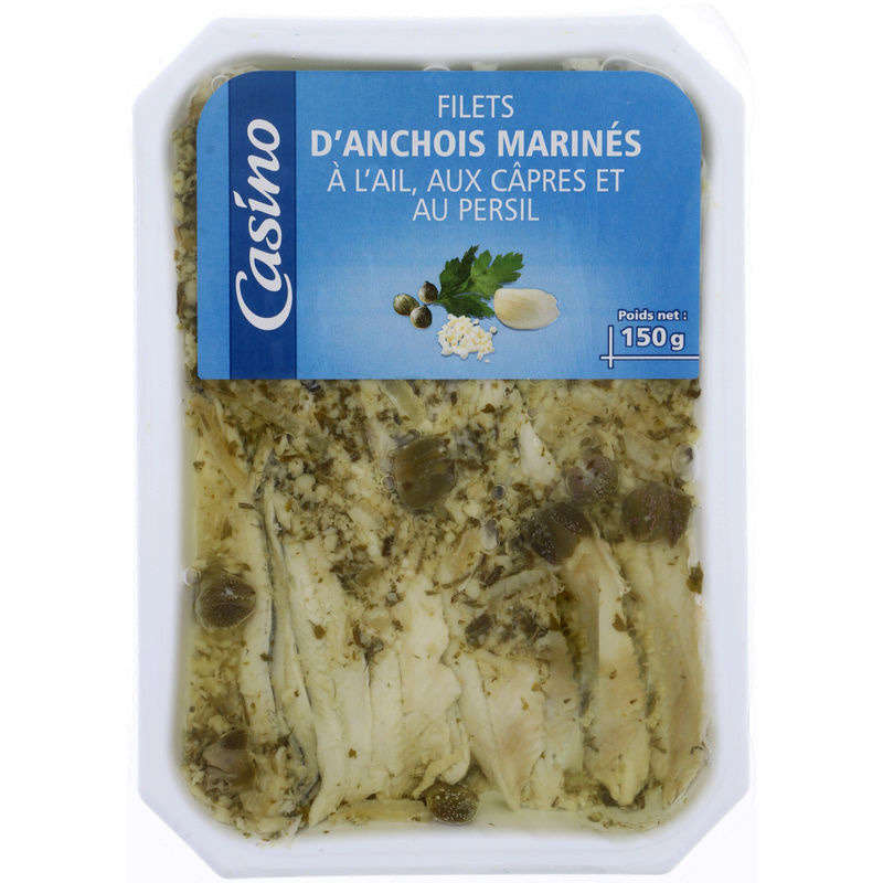 CASINO Filets d'anchois marinés - Ail - Câpres - Persil