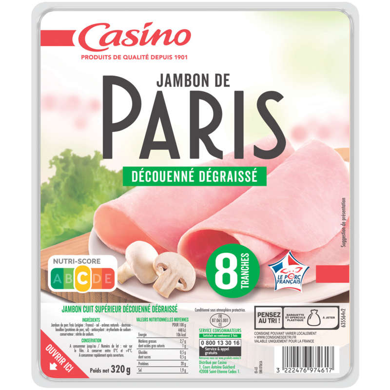 CASINO Jambon de Paris - Découenné dégraissé - 8 tranches