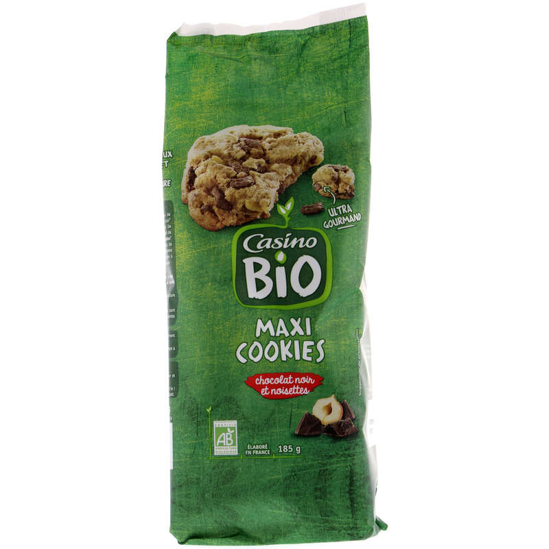 CASINO BIO Maxi cookies - Chocolat noir noisettes - Biologiq...
