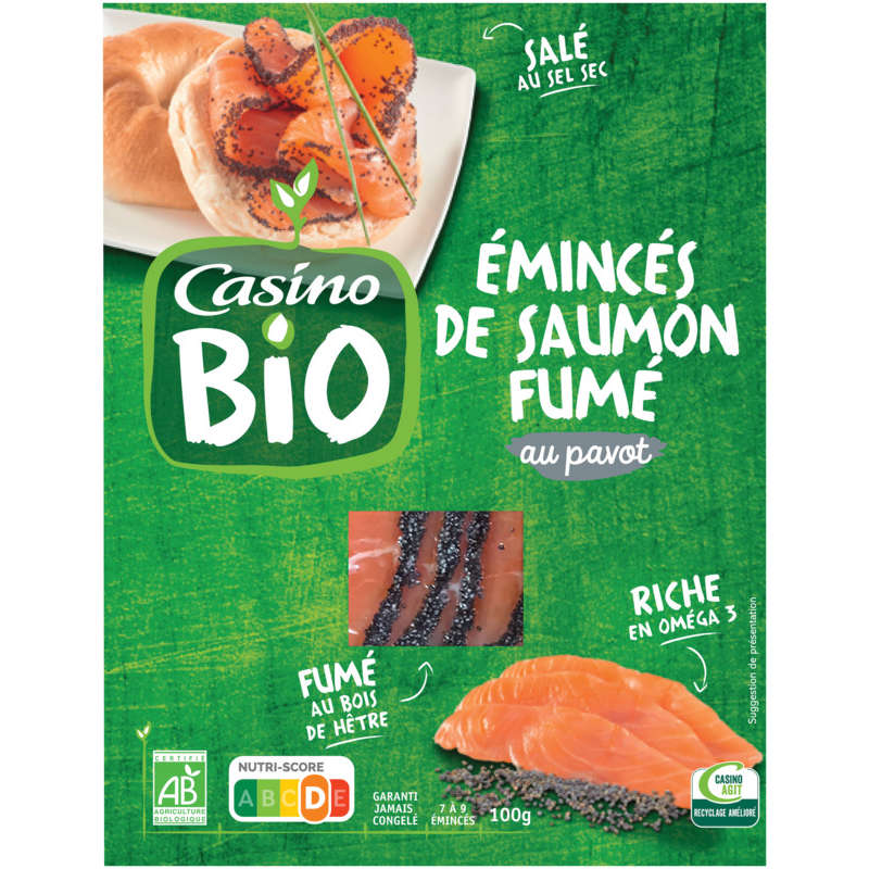 CASINO BIO Emincés de saumon fumé - Au pavot - Biologique