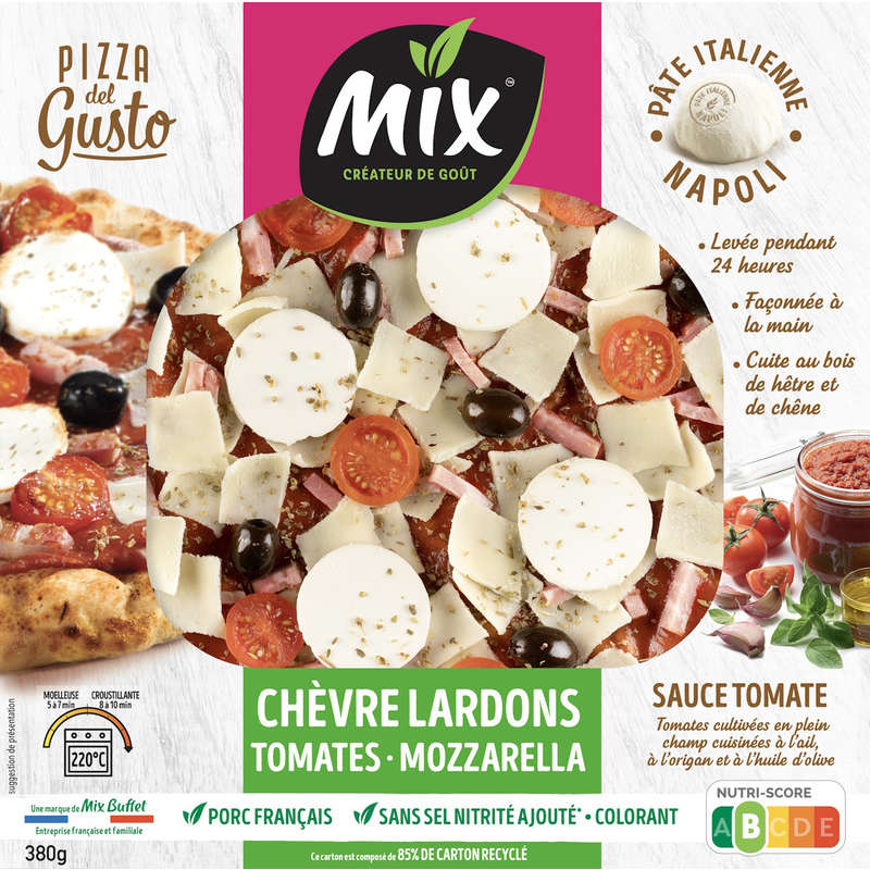 Pizza - Chèvre lardons, Mozzarella, Tomates cerise, Roquette, Origan