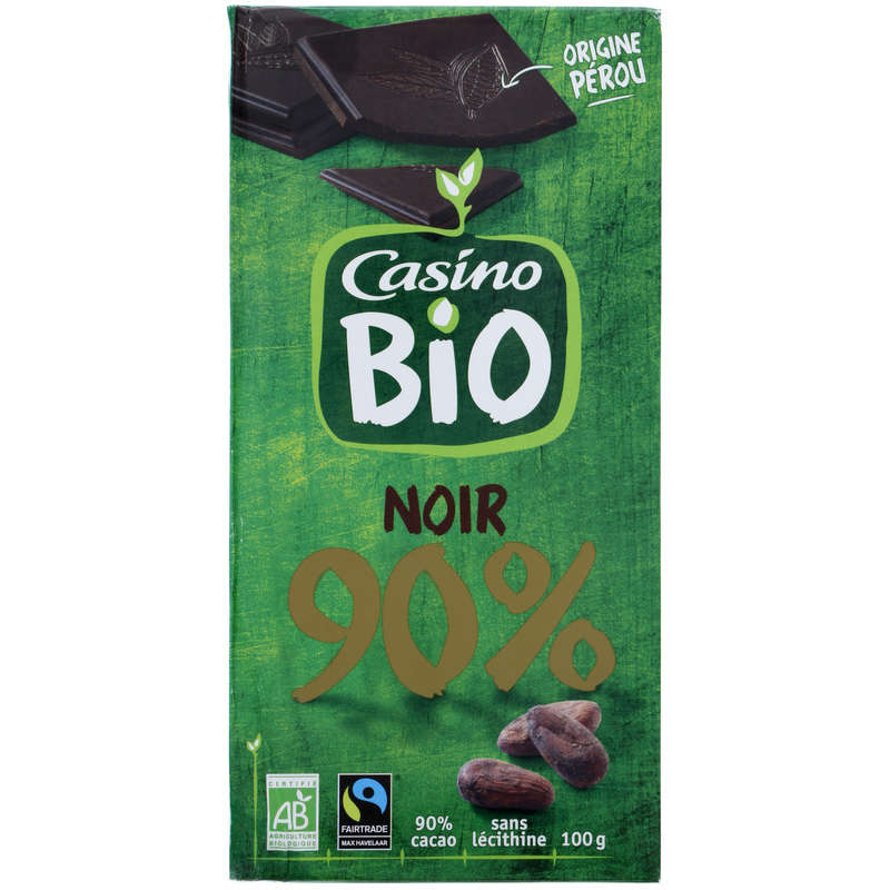 CASINO BIO Tablette de chocolat - Noir - 90% de cacao - Biol...