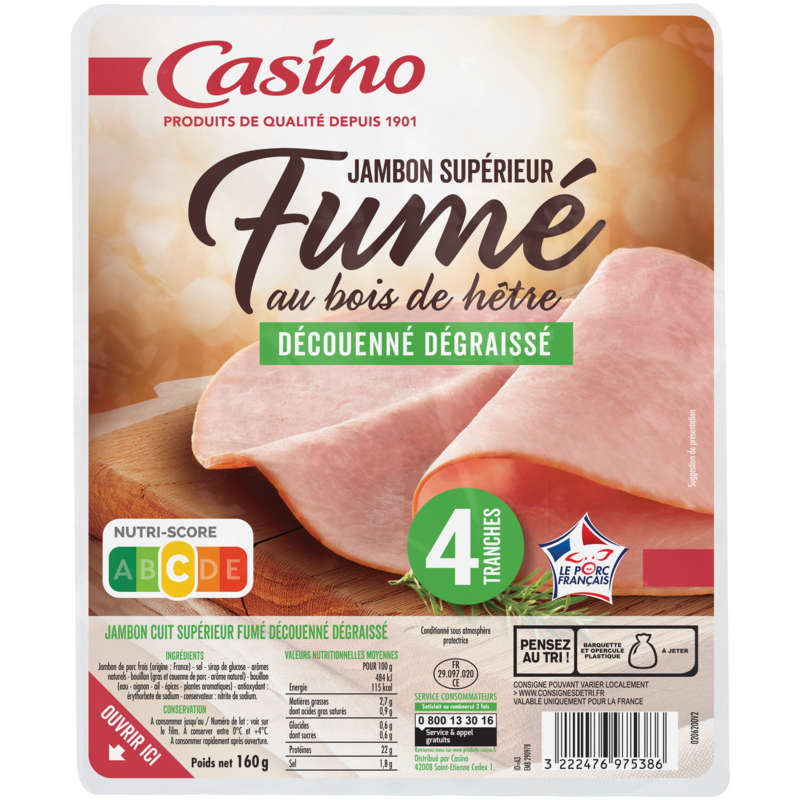 Jambon blanc superieur - Fumé - Viande de porc frança...
