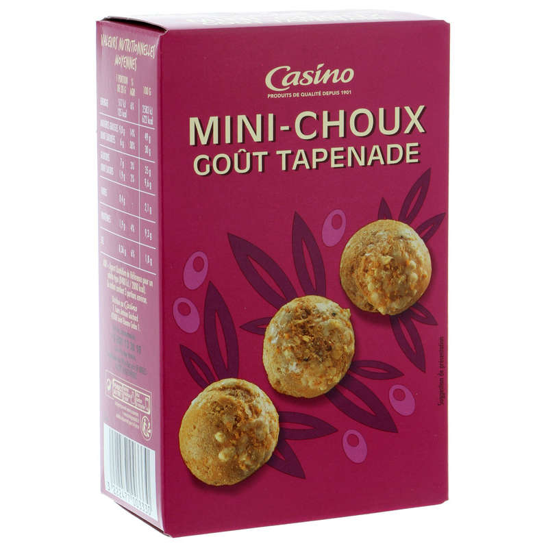CASINO Mini choux - Biscuits apéritifs - Goût tapenade
