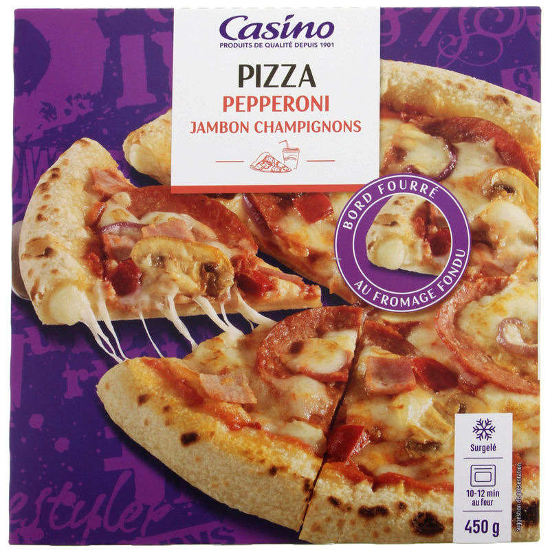 Pizza pepperoni, jambon et champignons