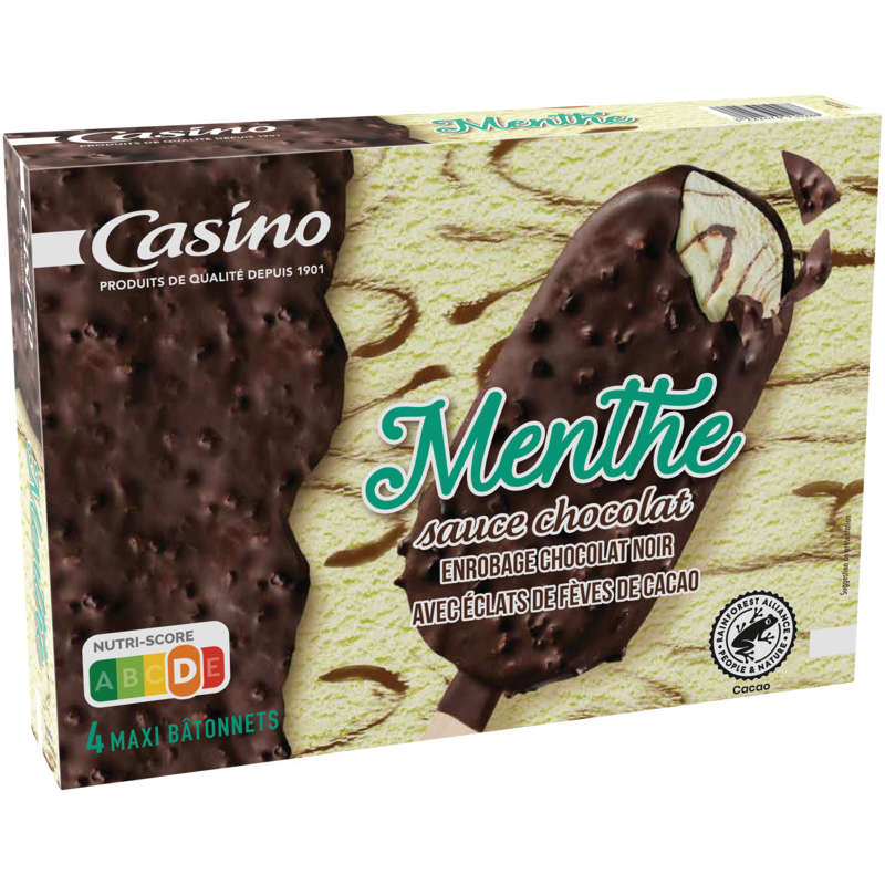 CASINO Bâtonnet glacé - Menthe sauce chocolat - x4