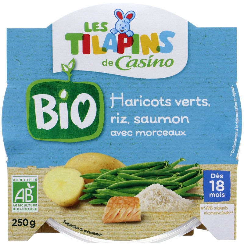 LES TILAPINS BIO Haricots verts riz saumon - Avec morceaux -...