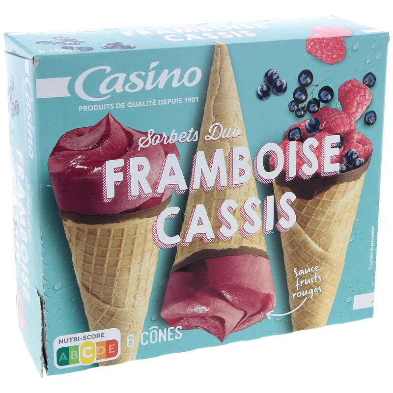 CASINO Sorbet duo - Cône glacé - Framboise cassis - x6