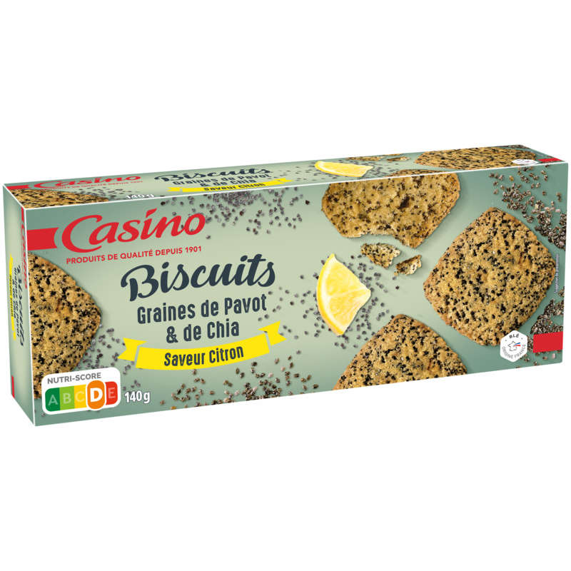 CASINO Biscuits - Graines de pavot et de chia - Saveur citro...