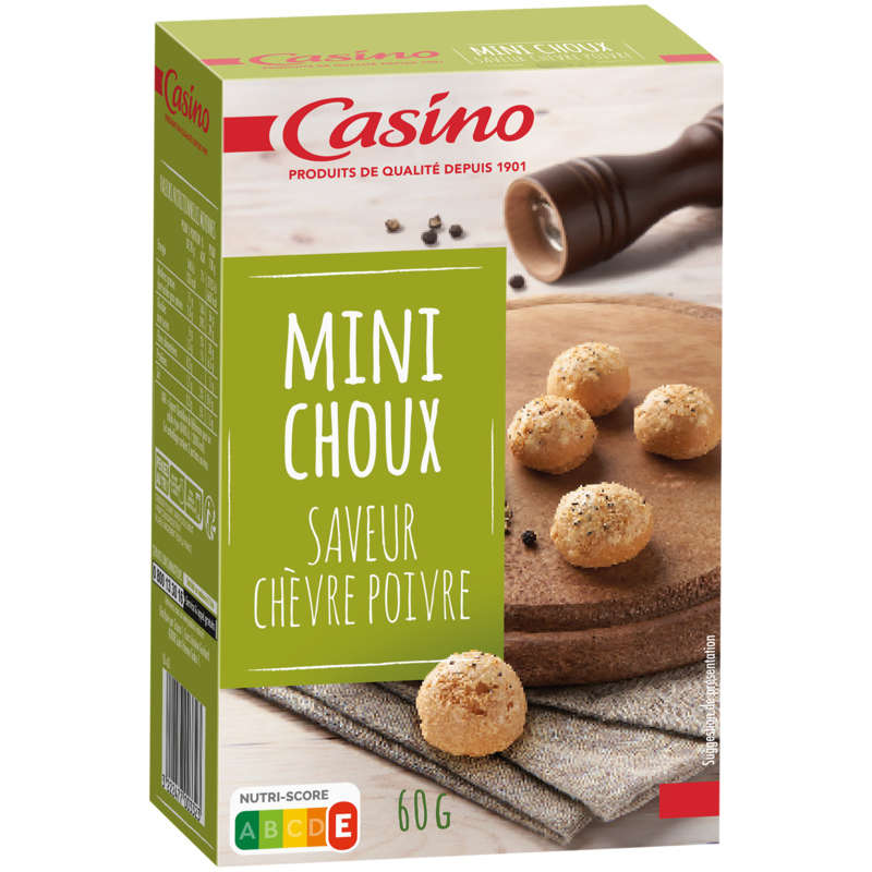 CASINO Mini choux - Biscuits apéritifs - Chèvre poivre