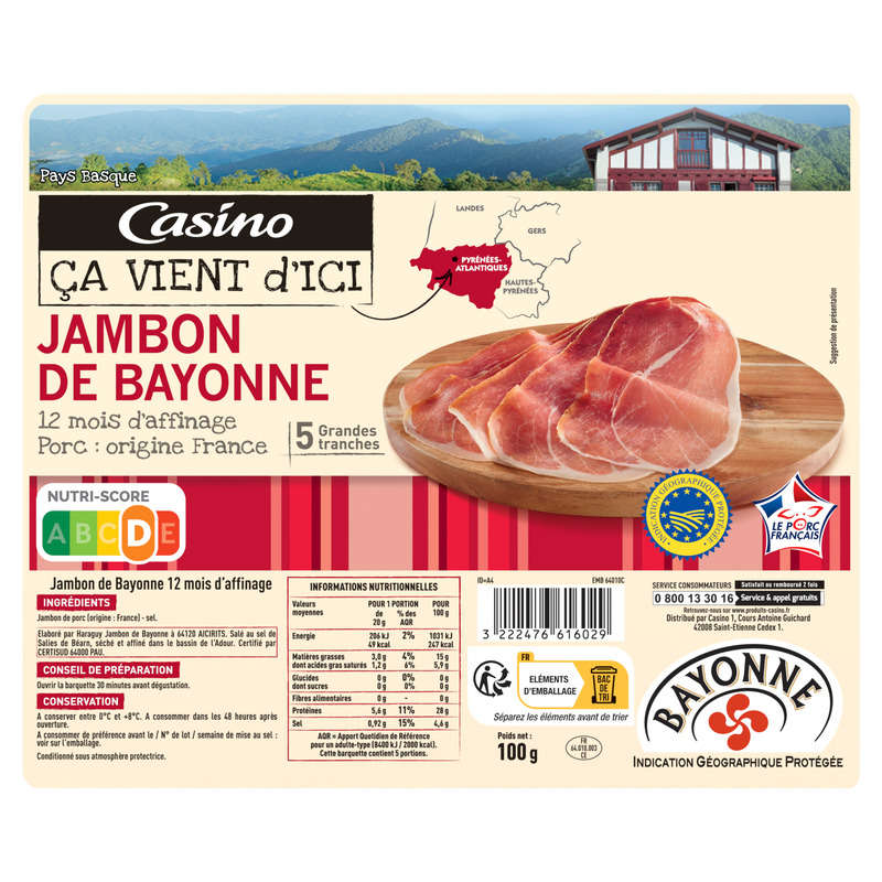 Jambon de Bayonne - Grandes tranches -...