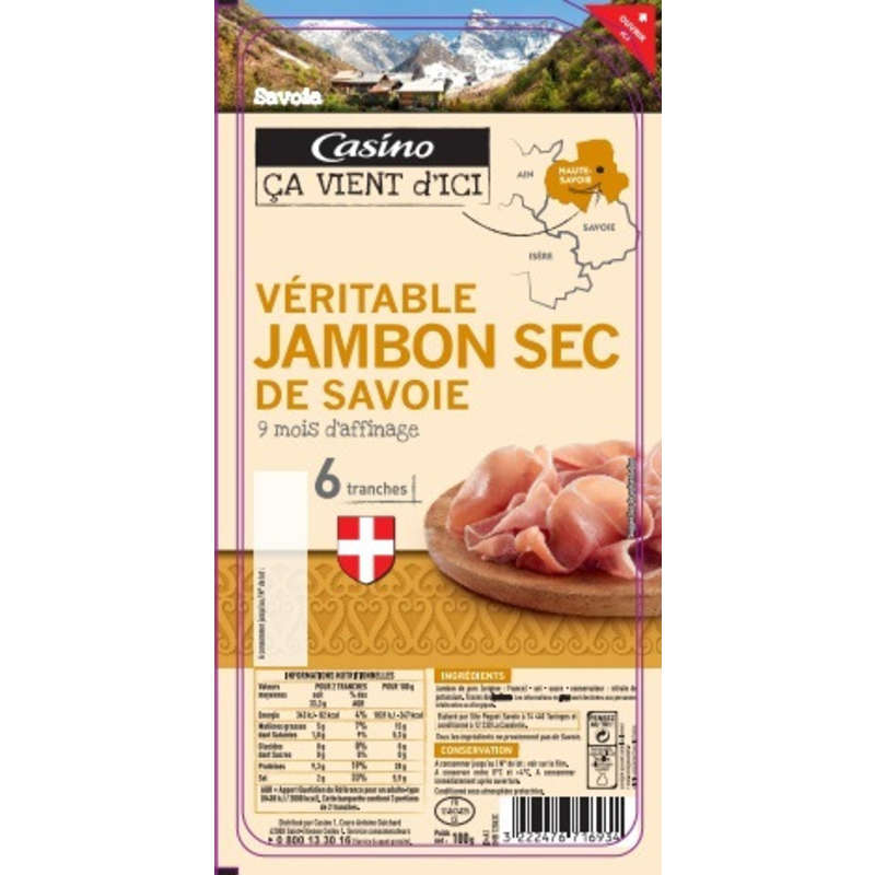 CASINO CA VIENT D'ICI Jambon sec de Savoie - 9 mois d'affina...