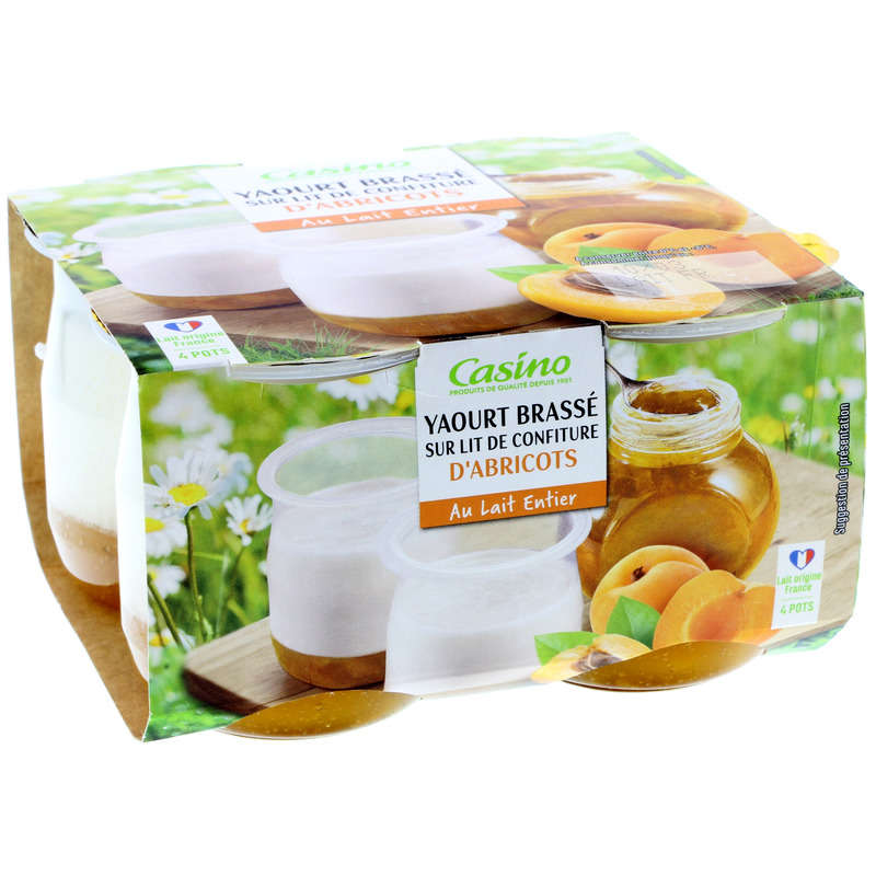 CASINO Yaourts brassés - Confiture d'abricots - Au lait enti...